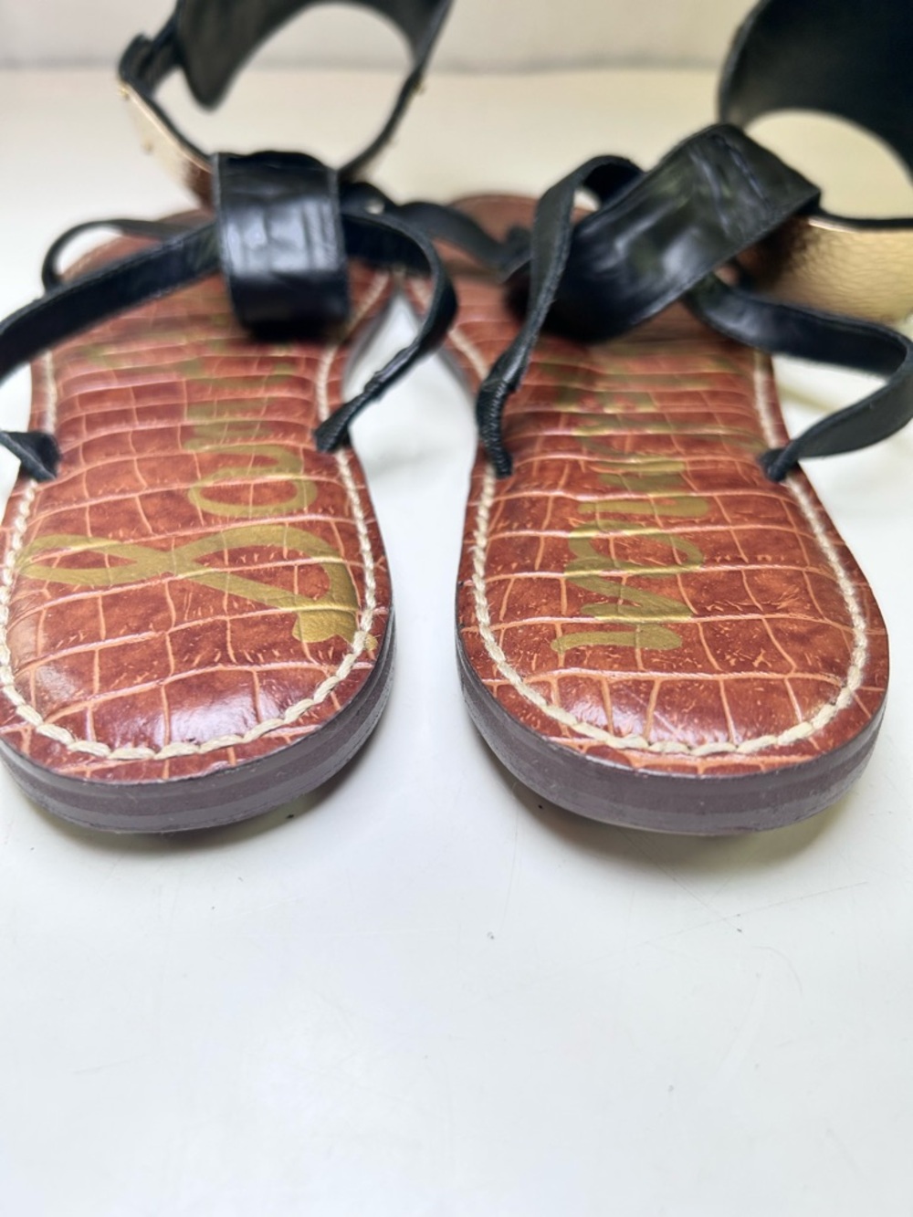 Sam Edelman Black and Gold Leather Gladiator Sandals - Picture 10 of 16